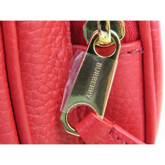 $1290 BURBERRY RED LOGO PEBBLE LEATHER ZIP CROSSBODY CAMERA BAG Made in Italy - Picture 12 of 14